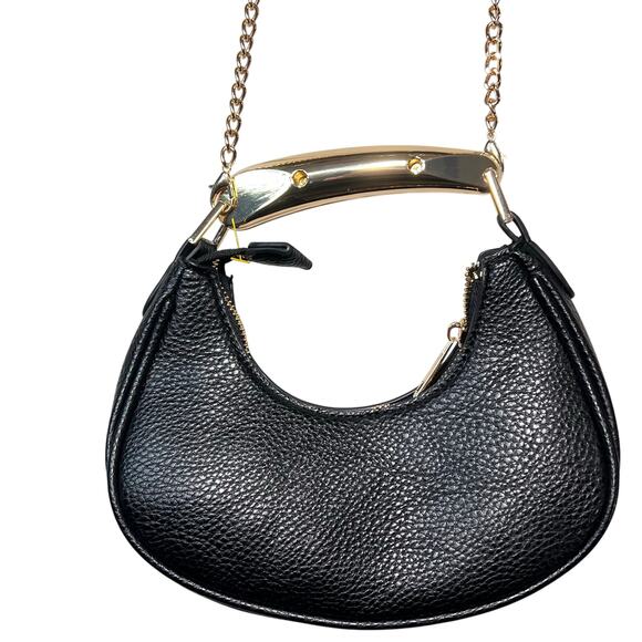 Lulu’s Iconic Effect Black and Gold Crescent Metal Handbag - Picture 3 of 7